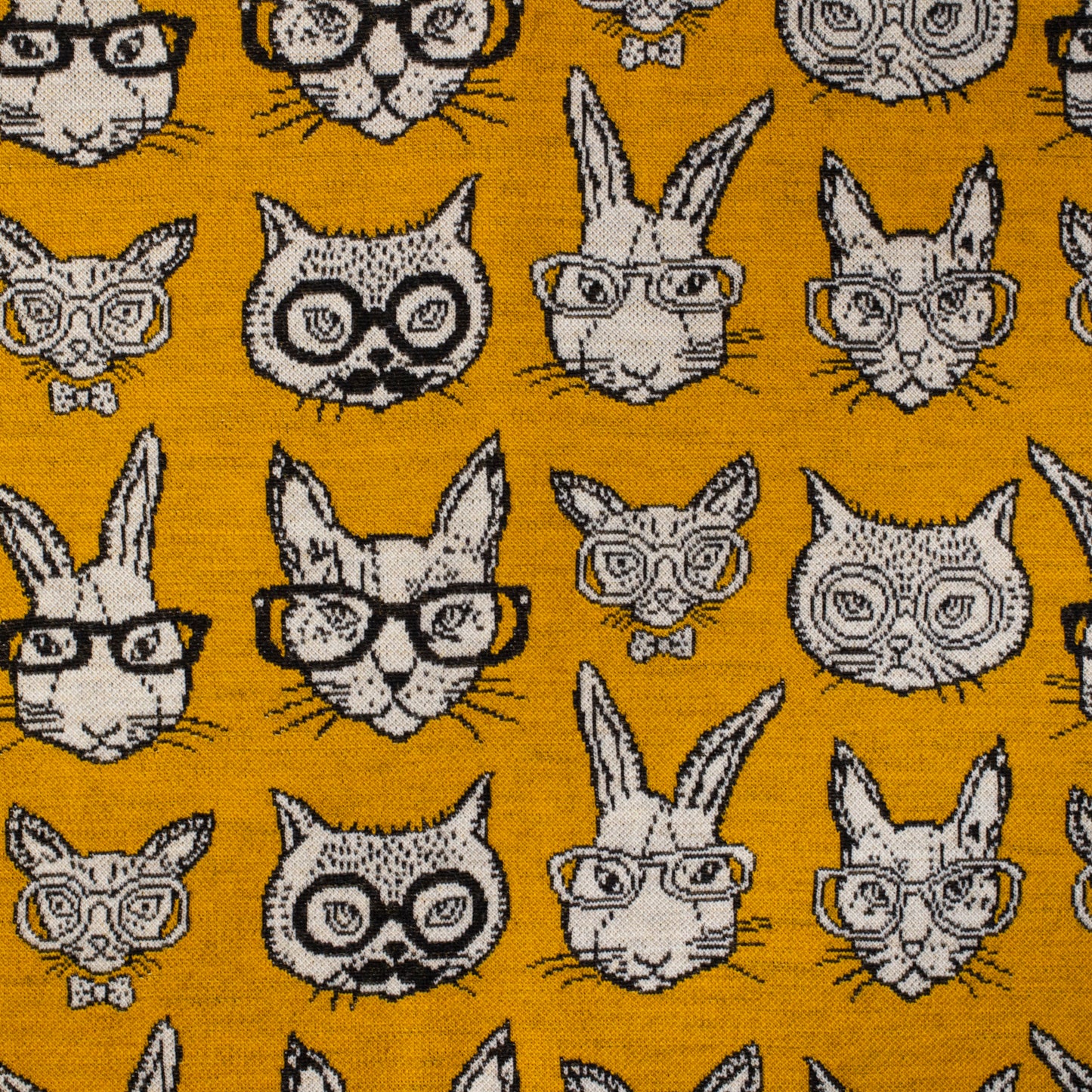 JACQUARD FABRIC 100% MERINO WOOL RABBITS CATS OWLS