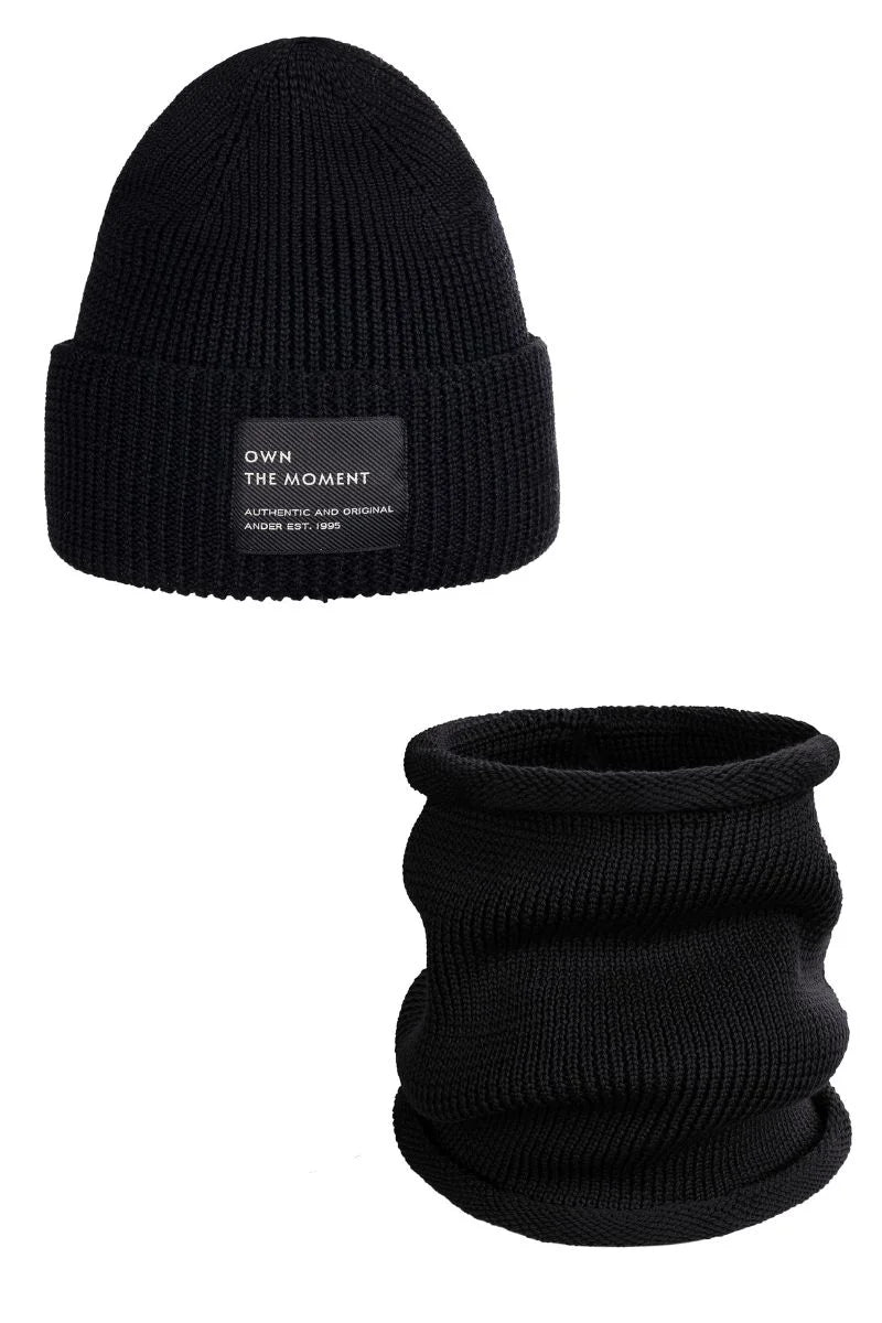 KOMPLET CZAPKA I KOMIN 100% MERINO - CZARNY
