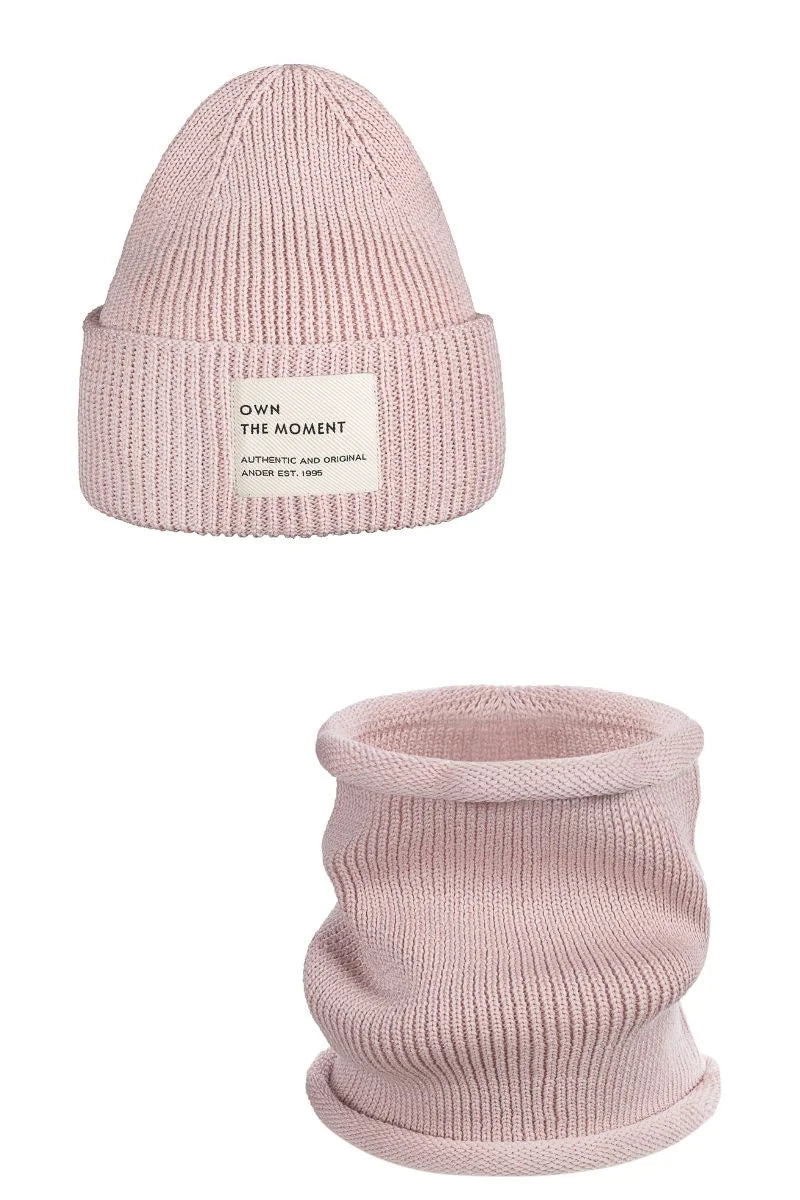 KOMPLET CZAPKA I KOMIN 100% MERINO - PUDROWY RÓŻ