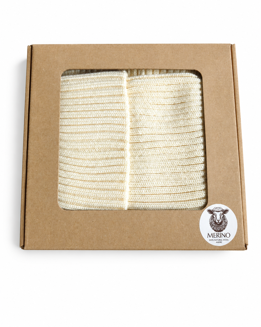 KOMPLET UNISEX CZAPKA Z SZALEM WEŁNIANYM 100% MERINO ECRU rozmiar 58
