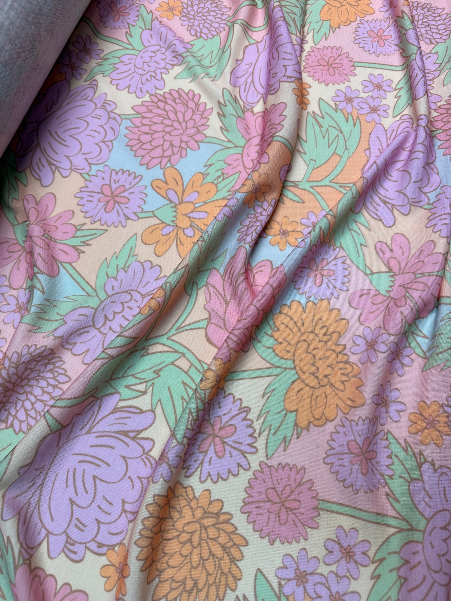 RIB DRUKOWANY 100% WEŁNA MERINO - KWIATY PASTEL