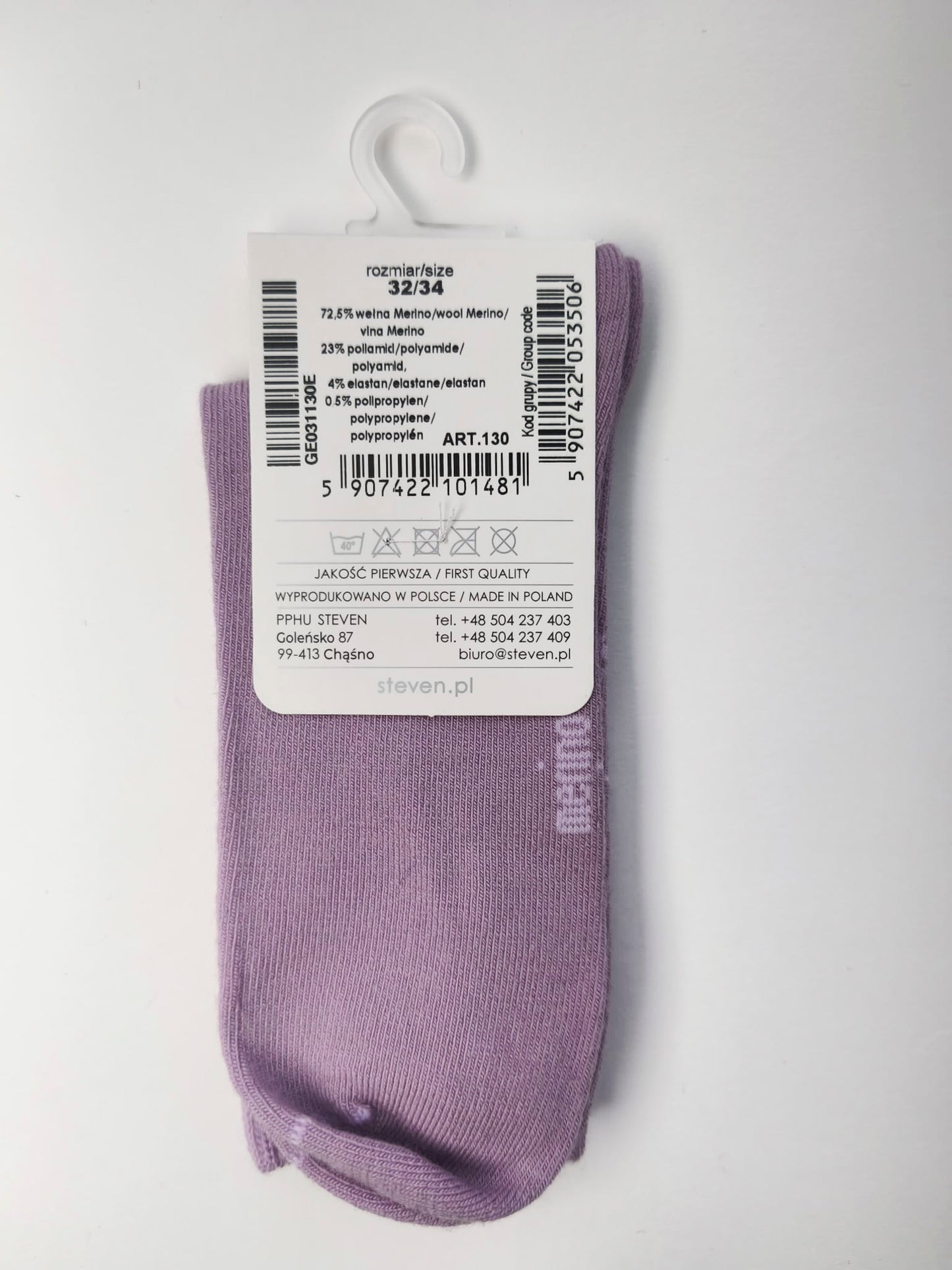 Skarpety z wełny merynosów dziecięce 32/34 lawendowe