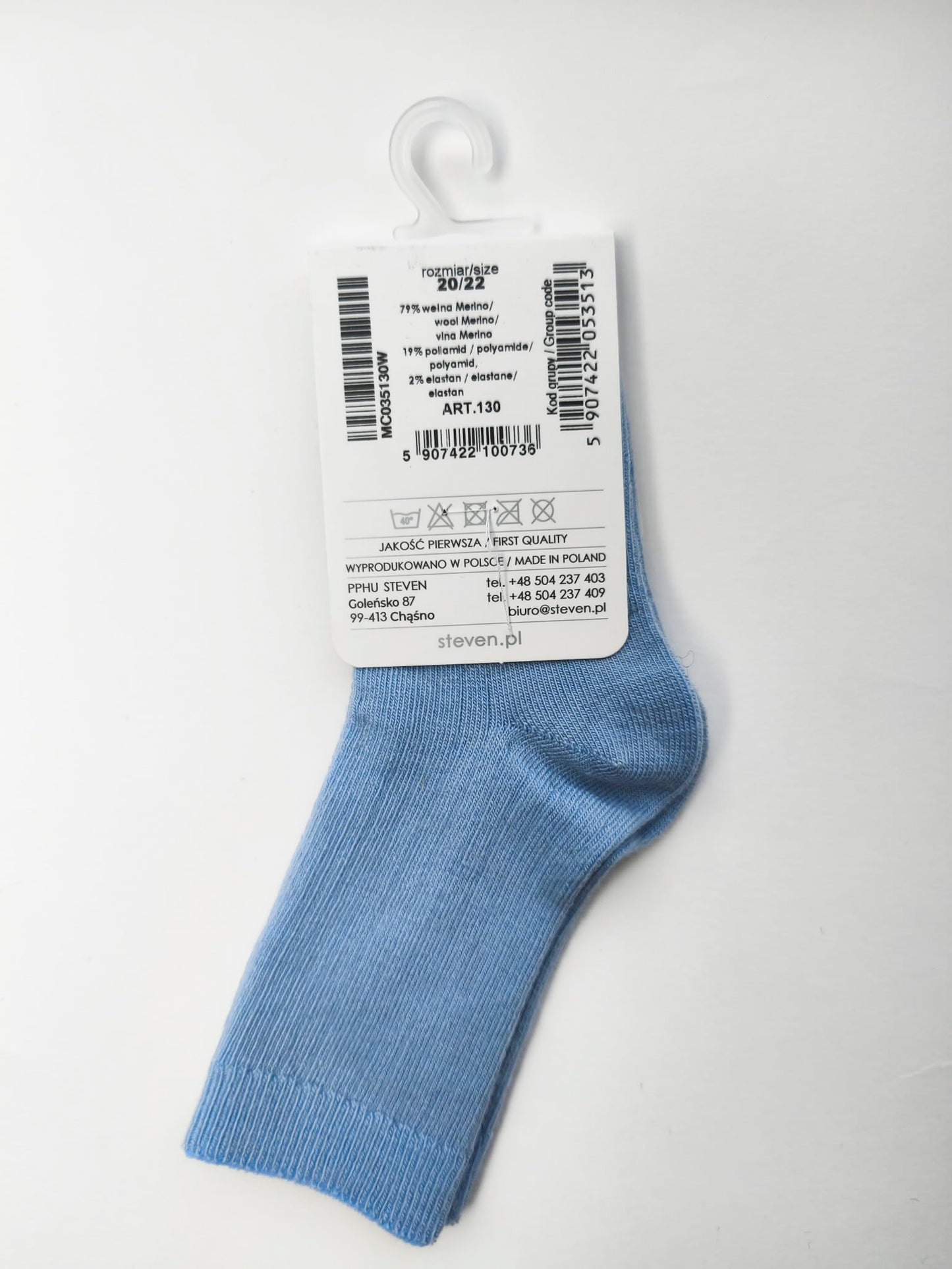 Skarpety z wełny merynosów dziecięce prążek 20/22 niebieskie