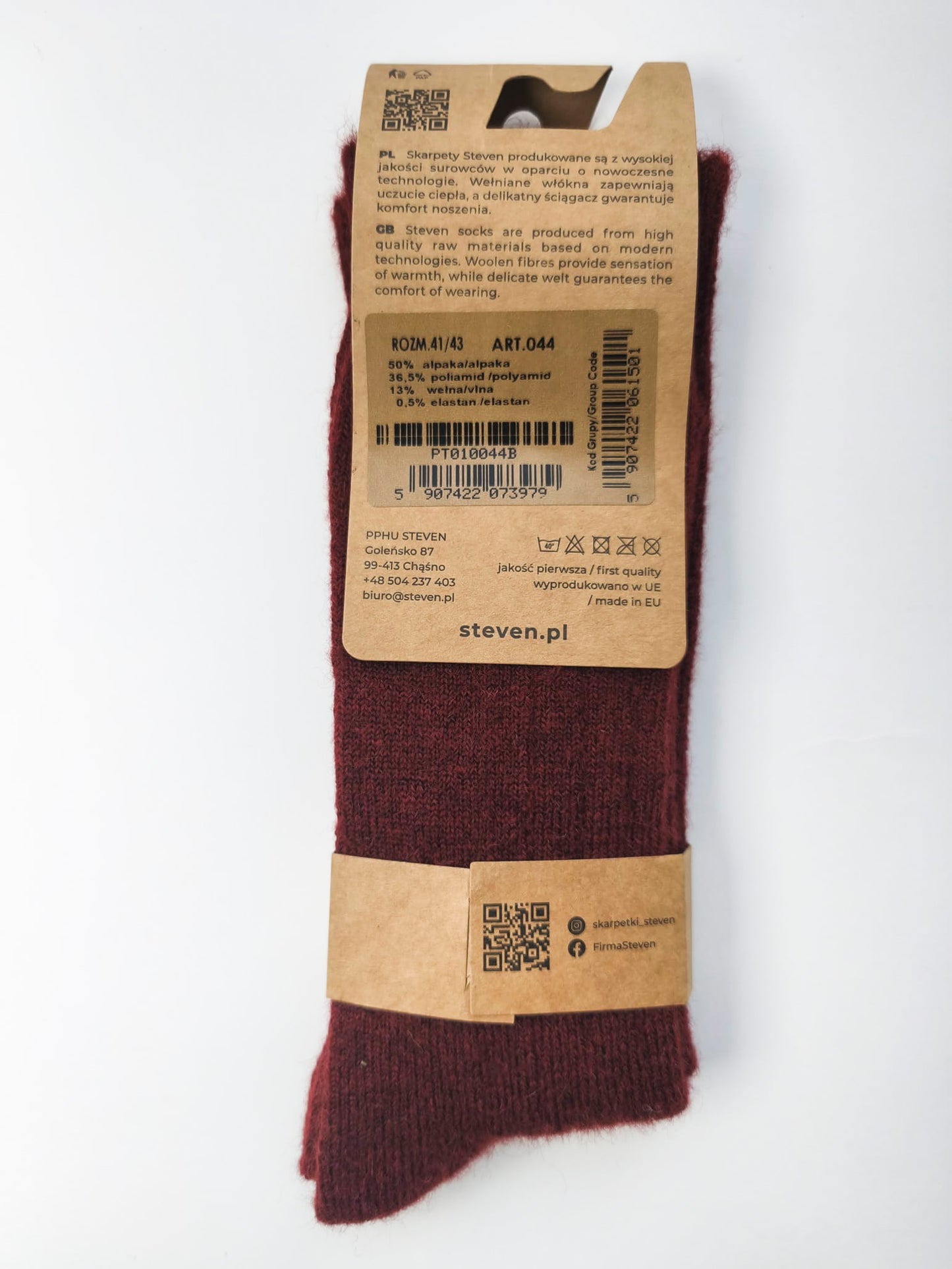 Skarpety z wełny jagnięcej 41/43 prążek bordowe