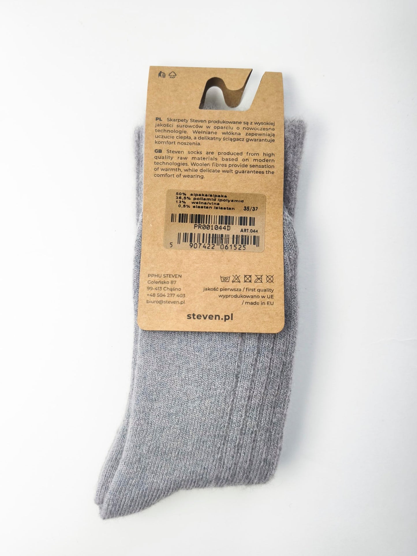Skarpety z wełny alpaki 35/37 prążek szare
