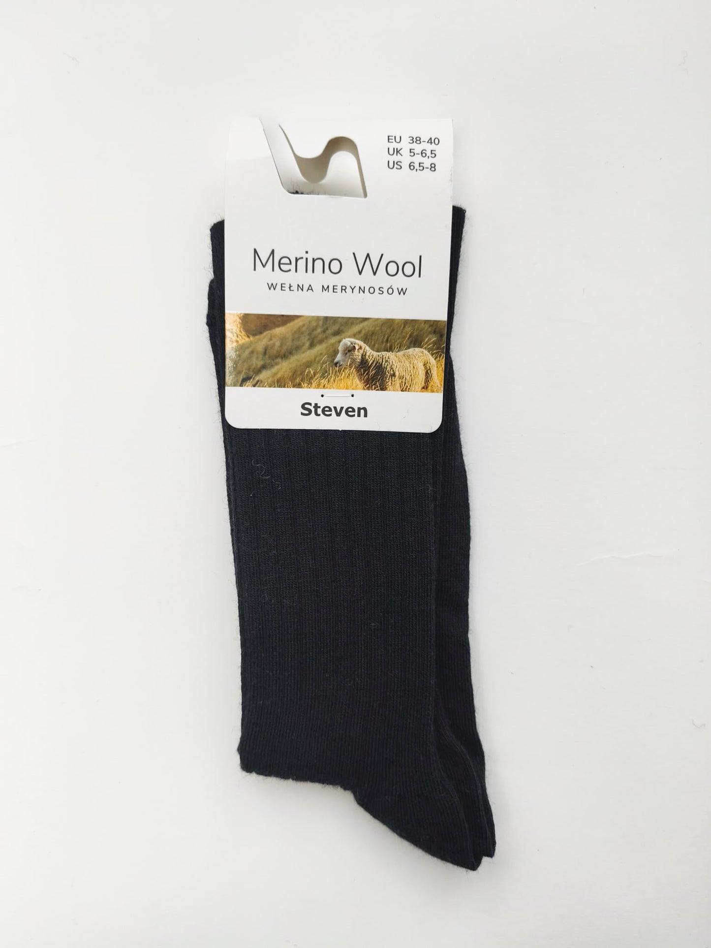 Skarpety z wełny merynosów 38/40 prążek czarne