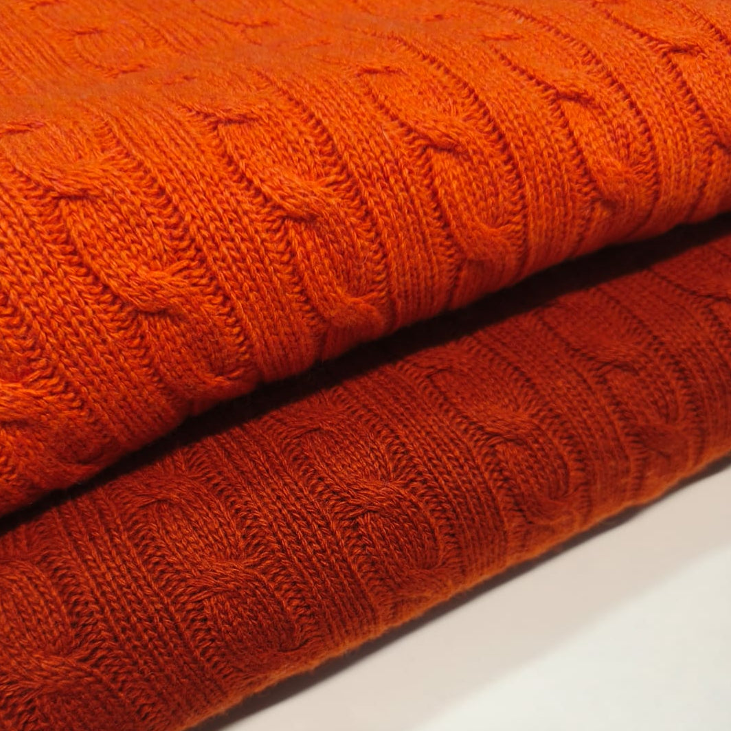 100% WEŁNIANA DZIANINA WARKOCZOWA WARKOCZ rudy 150x160cm