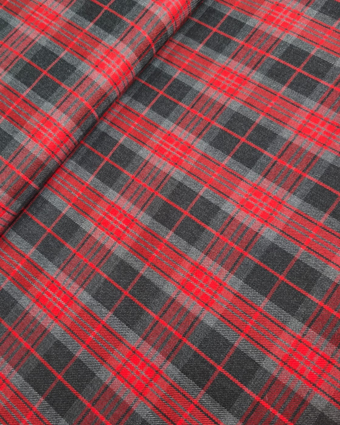 100% WEŁNA TKANINA TARTAN - krata czerwono-szara 231