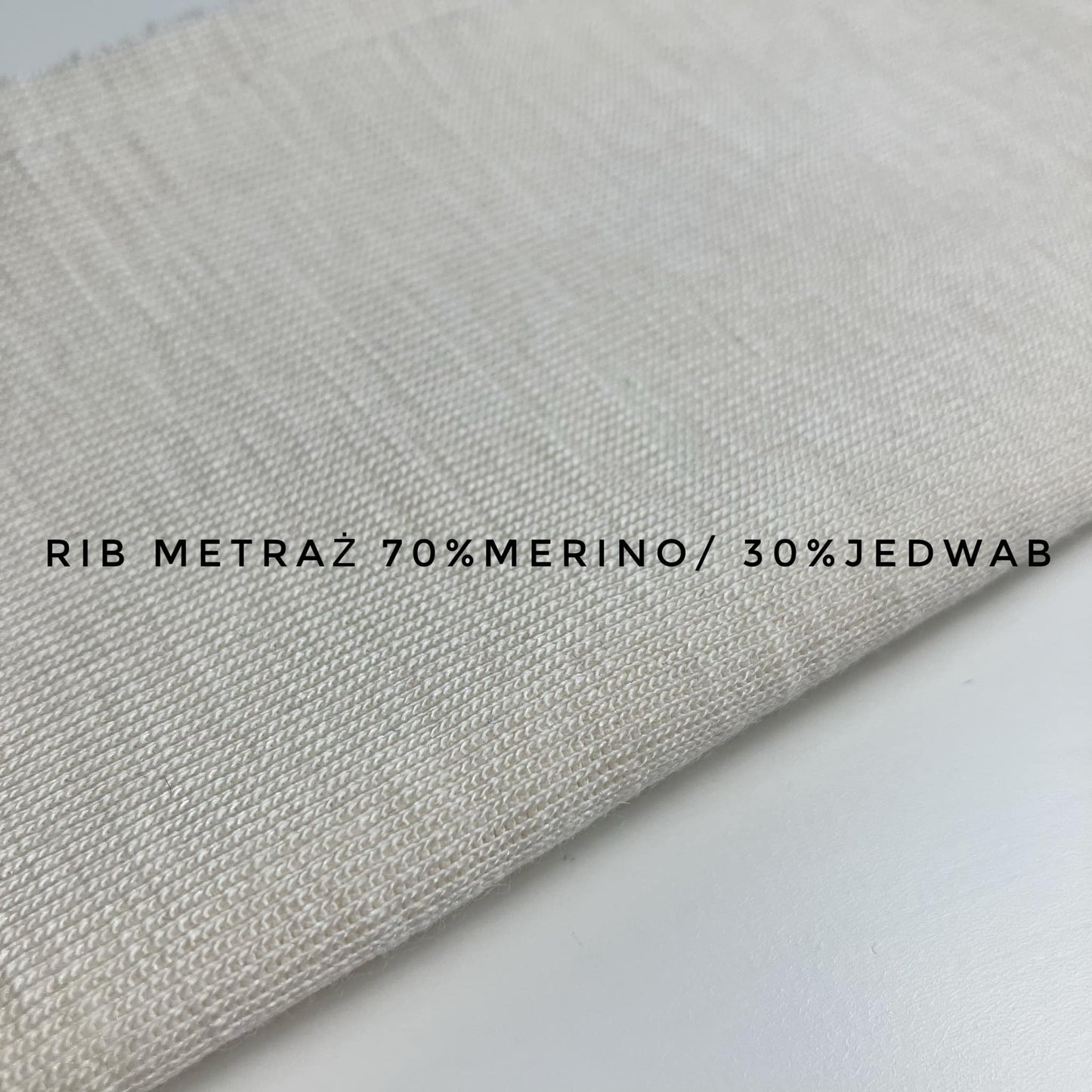 MERINO JEDWAB DZIANINA RIB METRAŻ OFF WHITE ŚMIETANKA