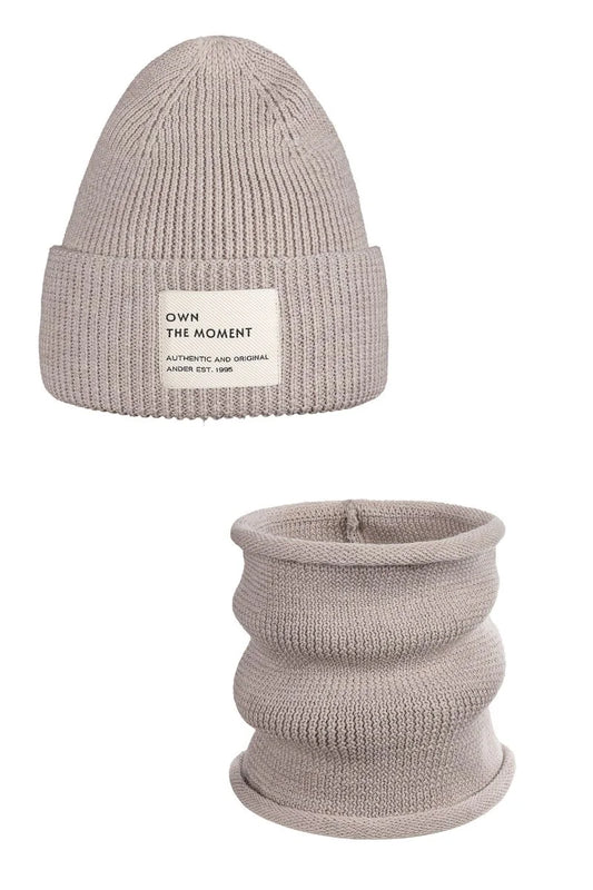 KOMPLET CZAPKA I KOMIN 100% MERINO - BEŻ