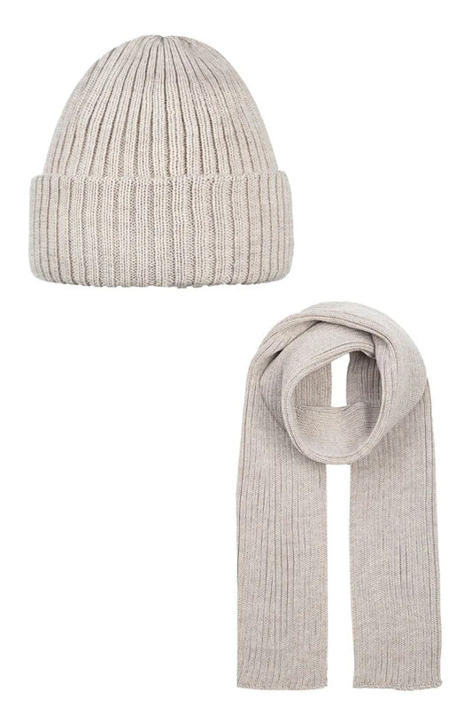 KOMPLET UNISEX CZAPKA Z SZALEM WEŁNIANYM 100% MERINO BEŻ rozmiar 58