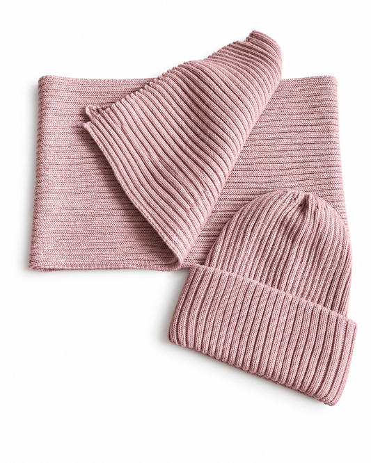 KOMPLET UNISEX CZAPKA Z SZALEM WEŁNIANYM 100% MERINO RÓŻOWY rozmiar 58