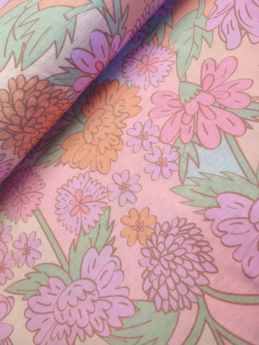 RIB DRUKOWANY 100% WEŁNA MERINO - KWIATY PASTEL - nowość!