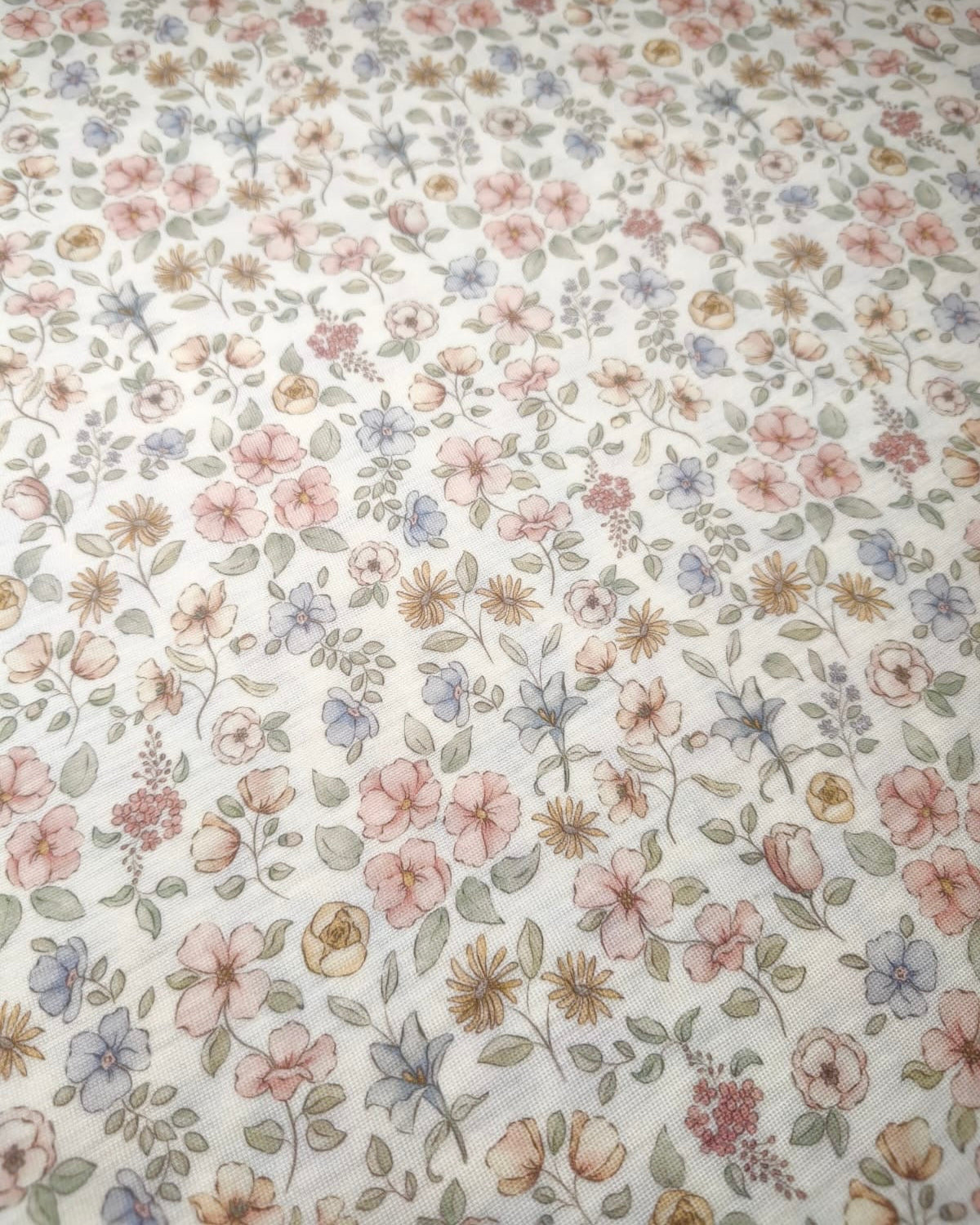 RIB DRUKOWANY 100% WEŁNA MERINO - KWIATKI ŁĄCZKA