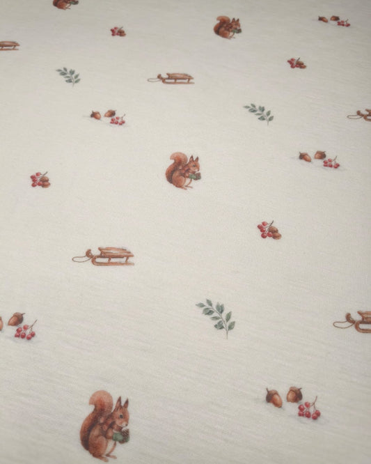 RIB DRUKOWANY 100% WEŁNA MERINO - ZIMOWE WIEWIÓRKI