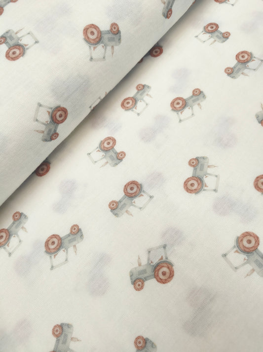 RIB DRUKOWANY 100% WEŁNA MERINO - TRAKTORY - nowość!