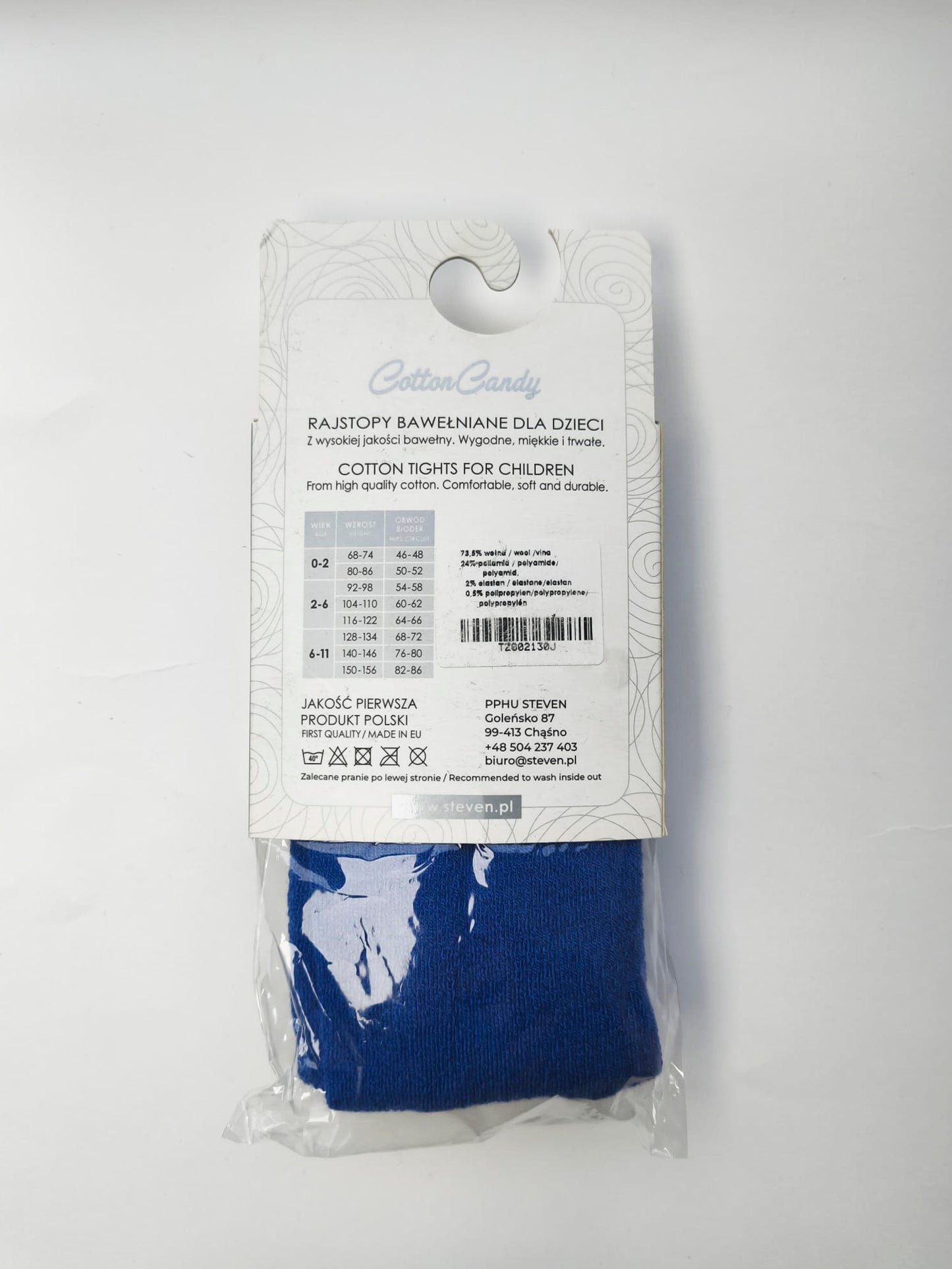 Rajstopy dziecięce z wełny merynosa 92/98 niebieskie