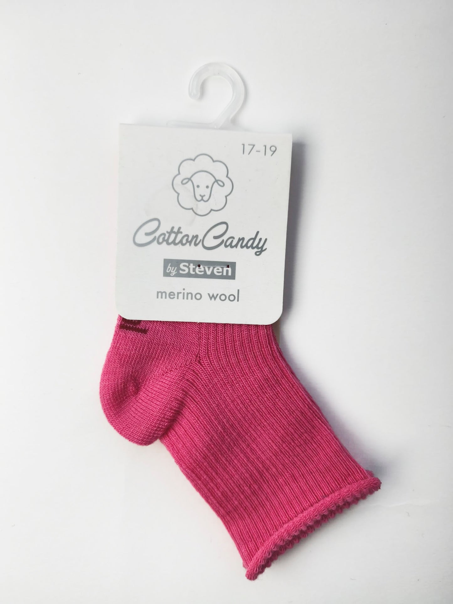 Skarpety z wełny merynosów dziecięce prążek 17/19 różowe