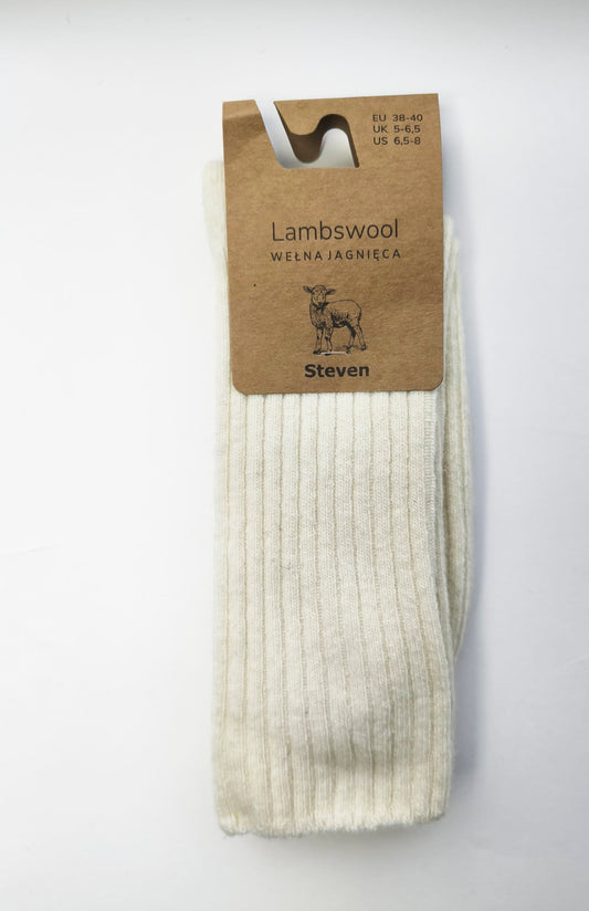 Skarpety z wełny jagnięcej 38/40 prążek ecru