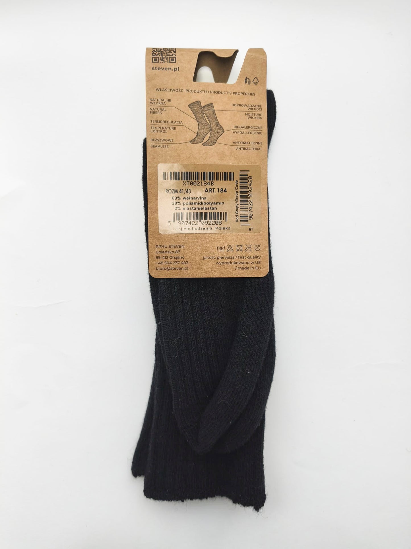 Skarpety z wełny jagnięcej 41/43 prążek czarne