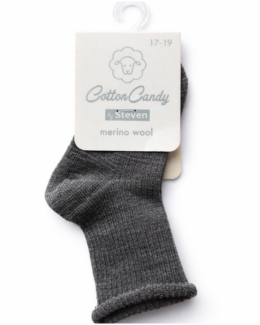 Children's merino wool socks striped 17/19 melange gray