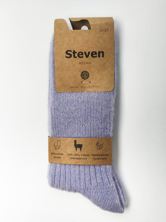 Skarpety z wełny alpaki 35/37 prążek fioletowe