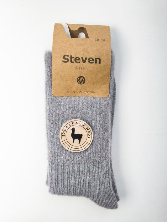 Skarpety z wełny alpaki 35/37 prążek szare