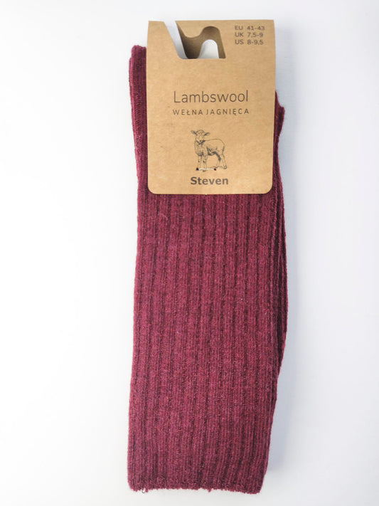 Skarpety z wełny jagnięcej 41/43 prążek bordowe
