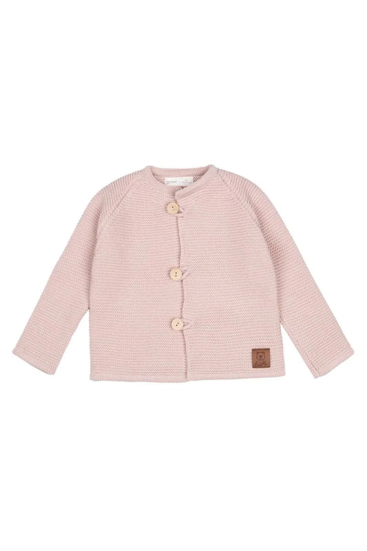 SWETEREK WEŁNIANY Z GUZIKAMI - PUDROWY RÓŻ rozmiar 86