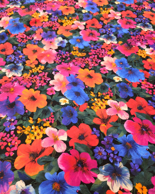 TKANINA WEŁNIANA DRUKOWANA - KOLOROWE KWIATY