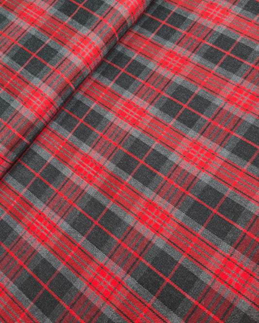 100% WEŁNA TKANINA TARTAN - krata czerwono-szara 231